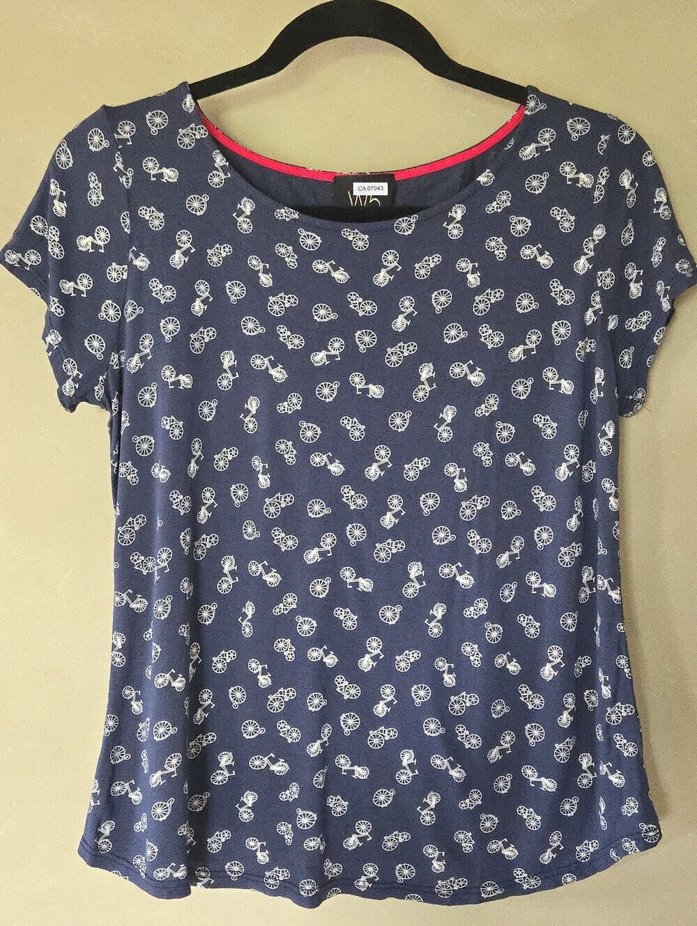 W5 Anthro | Navy Short Sleeve Tee with White Bicycle Motif, Size S - Picture 2 of 5